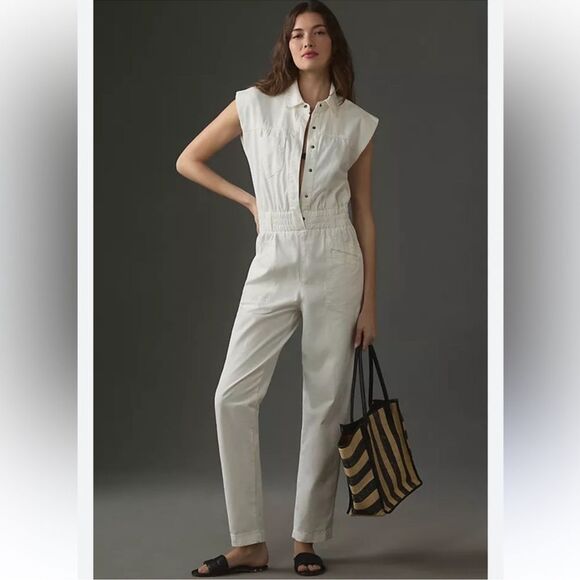 pistola Pants - PISTOLA x Revolve Women's Rosie Cotton Jumpsuit in Porcelain White Size Medium